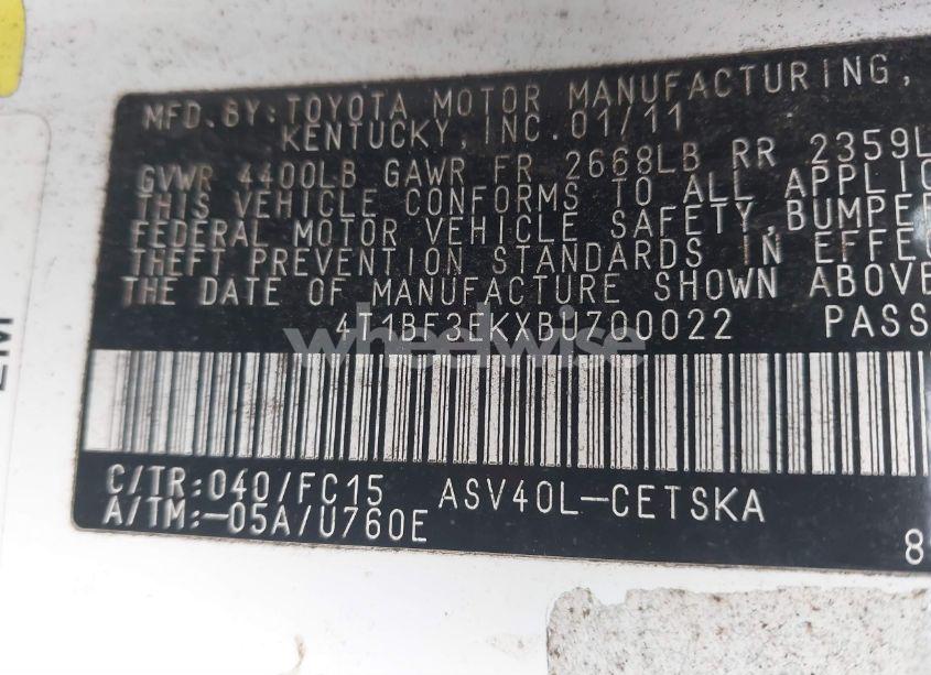 Photo 9 of 2011 Toyota Camry SE (VIN 4T1BF3EKXBU700022)