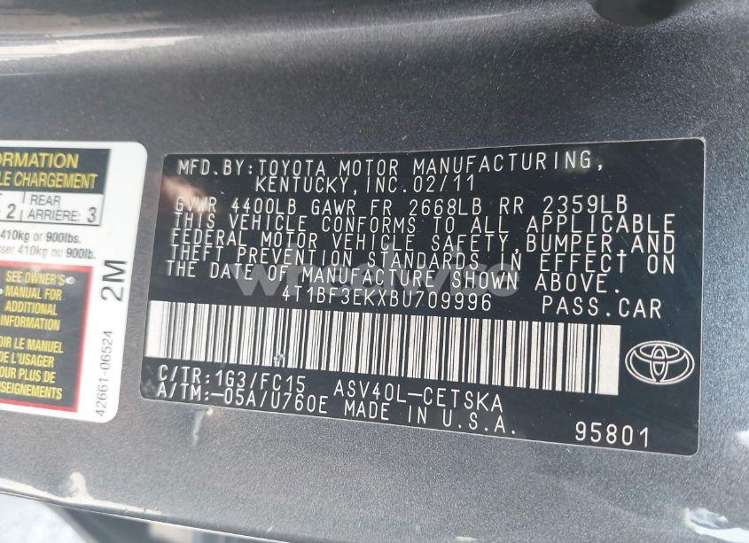 Photo 9 of 2011 Toyota Camry SE (VIN 4T1BF3EKXBU709996)