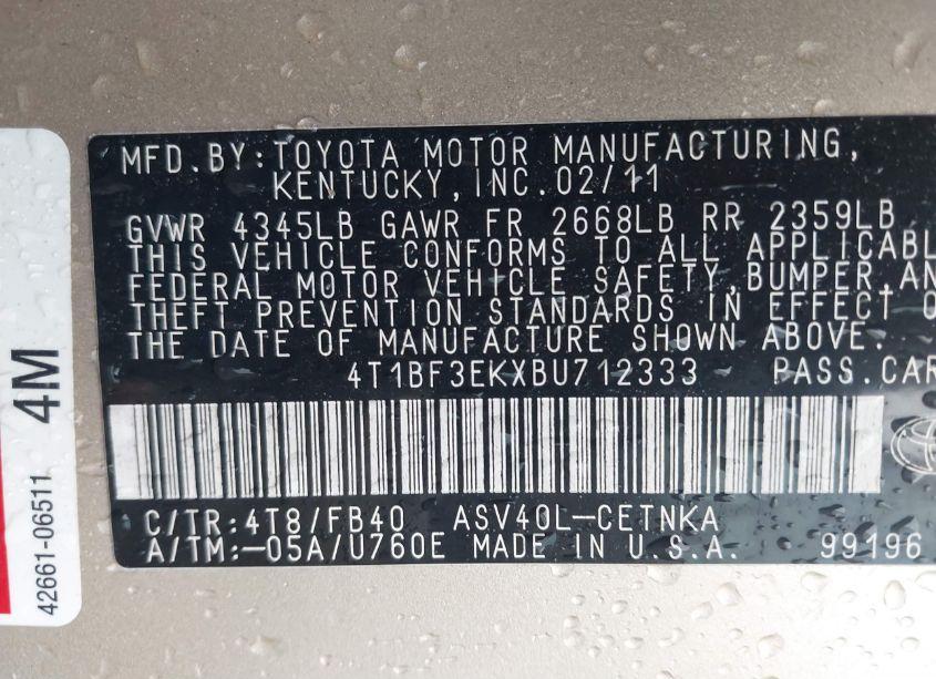 Photo 9 of 2011 Toyota Camry LE (VIN 4T1BF3EKXBU712333)