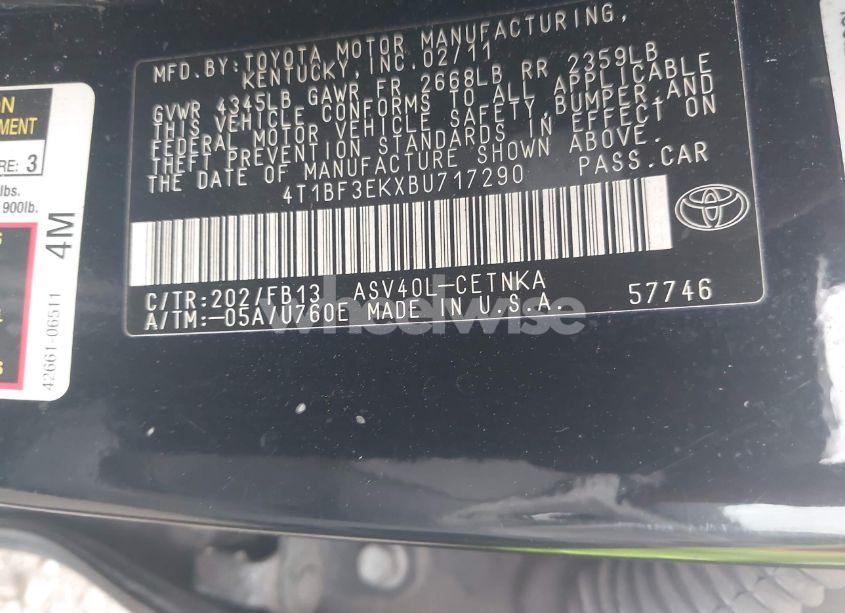 Photo 9 of 2011 Toyota Camry LE (VIN 4T1BF3EKXBU717290)