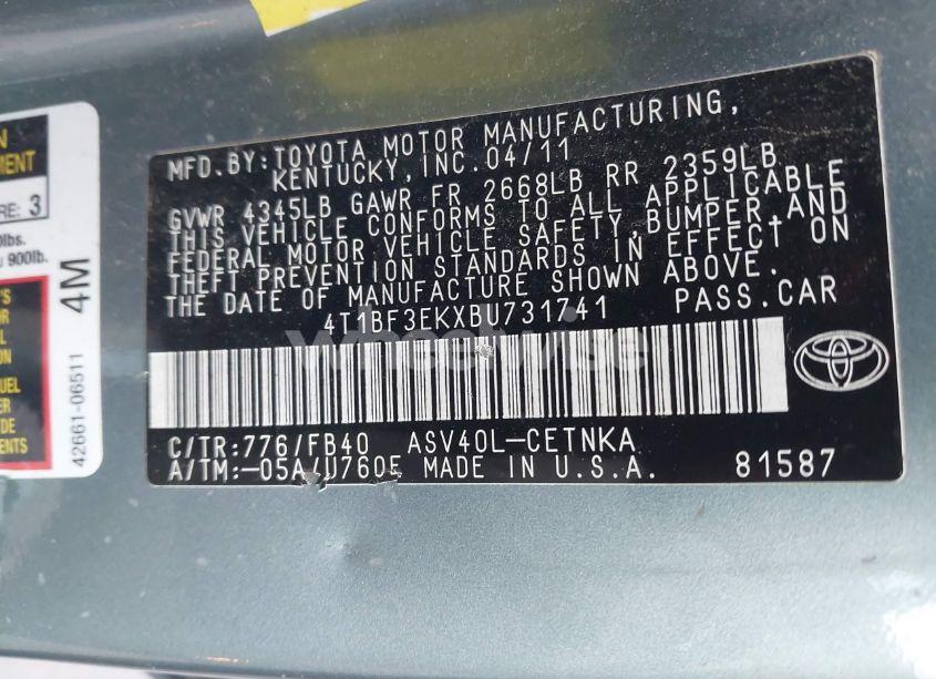 Photo 9 of 2011 Toyota Camry LE (VIN 4T1BF3EKXBU731741)