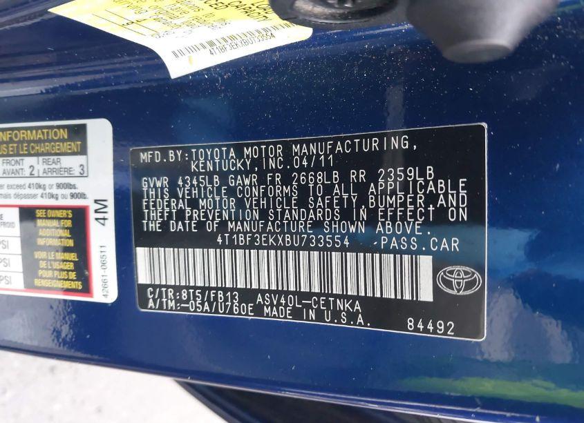 Photo 9 of 2011 Toyota Camry LE (VIN 4T1BF3EKXBU733554)