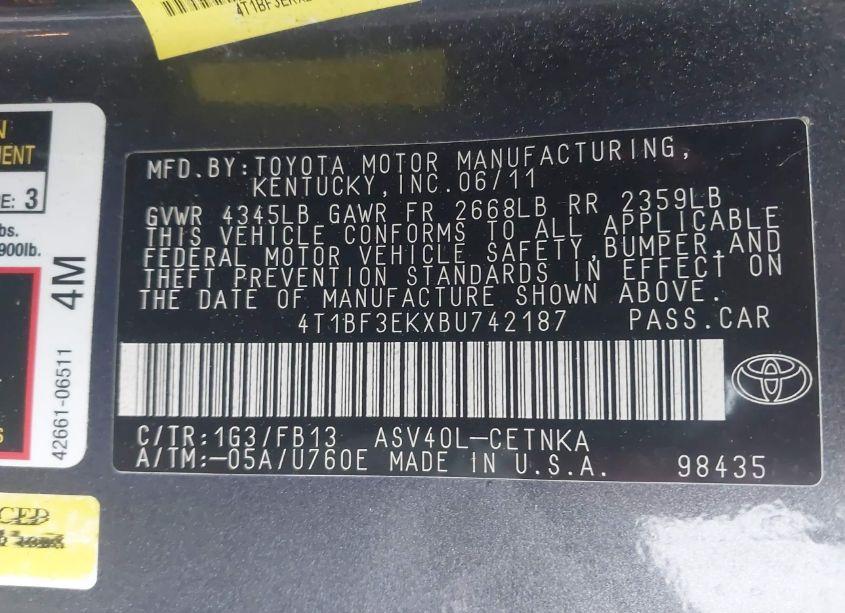 Photo 9 of 2011 Toyota Camry LE (VIN 4T1BF3EKXBU742187)