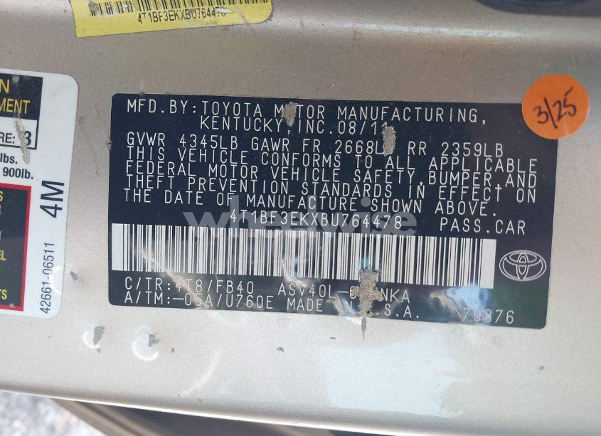 Photo 9 of 2011 Toyota Camry LE (VIN 4T1BF3EKXBU764478)