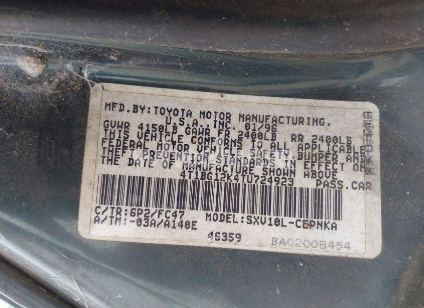 Photo 9 of 1996 Toyota Camry DX/LE/XLE (VIN 4T1BG12K4TU724923)