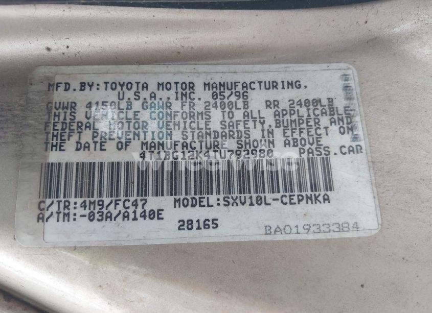 Photo 7 of 1996 Toyota Camry DX/LE/XLE (VIN 4T1BG12K4TU792980)