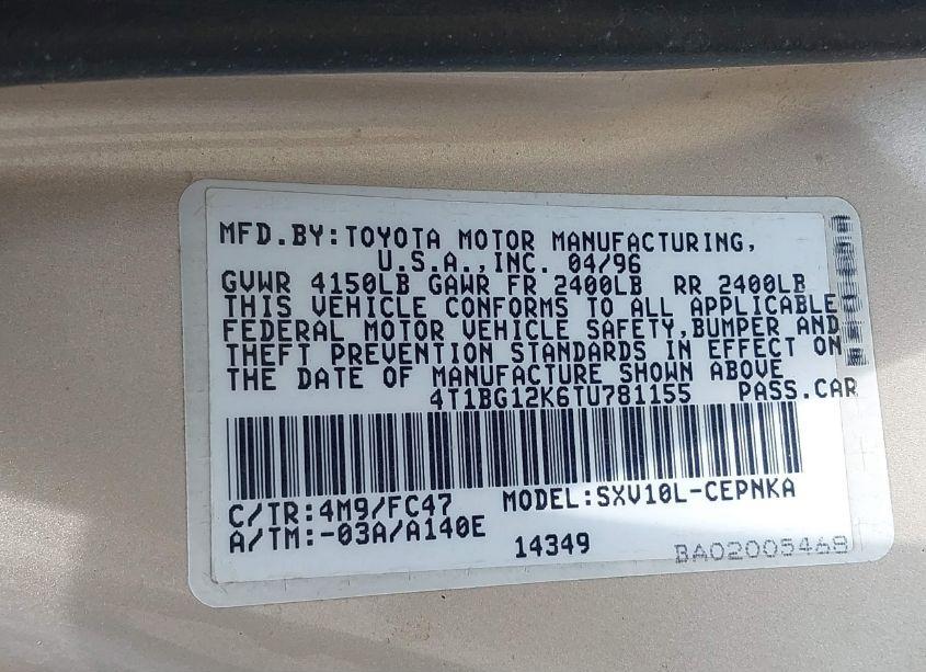 Photo 9 of 1996 Toyota Camry DX/LE/XLE (VIN 4T1BG12K6TU781155)