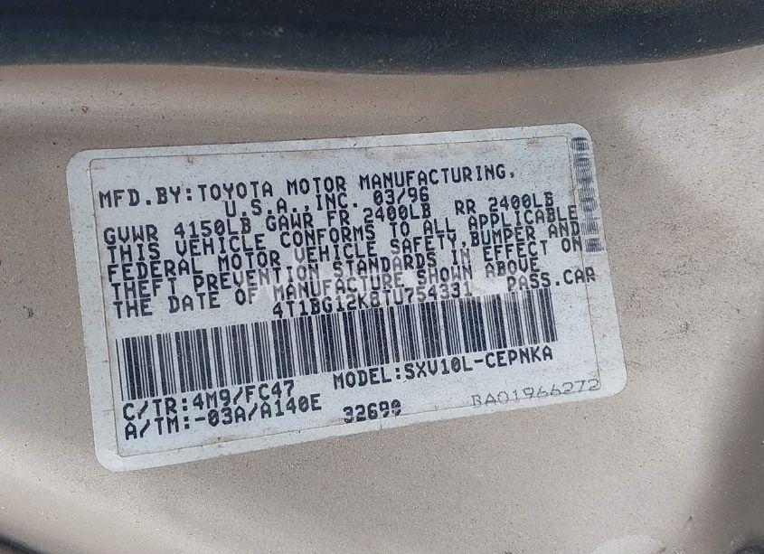Photo 9 of 1996 Toyota Camry DX/LE/XLE (VIN 4T1BG12K8TU754331)