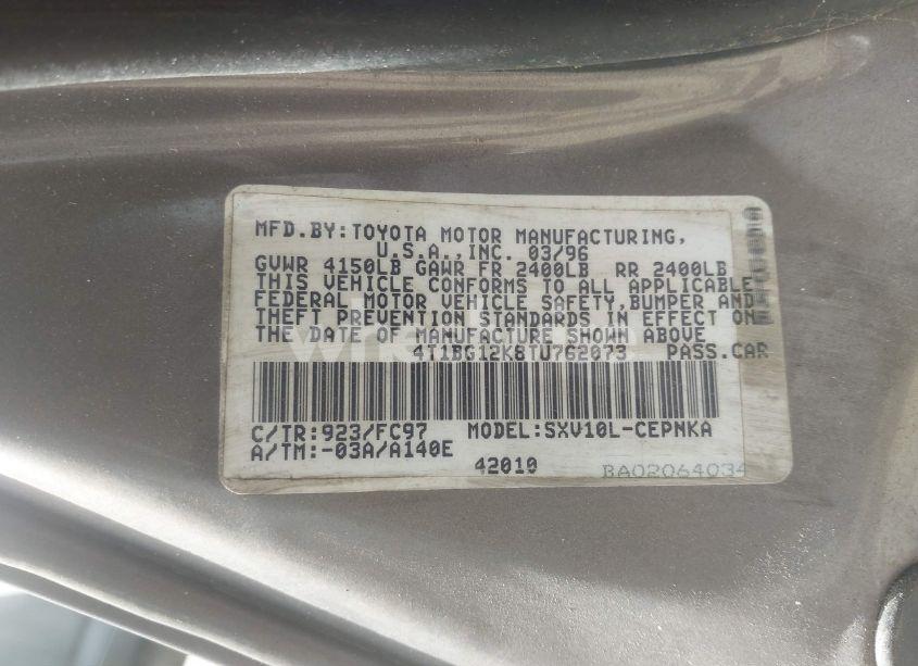 Photo 9 of 1996 Toyota Camry DX/LE/XLE (VIN 4T1BG12K8TU762073)