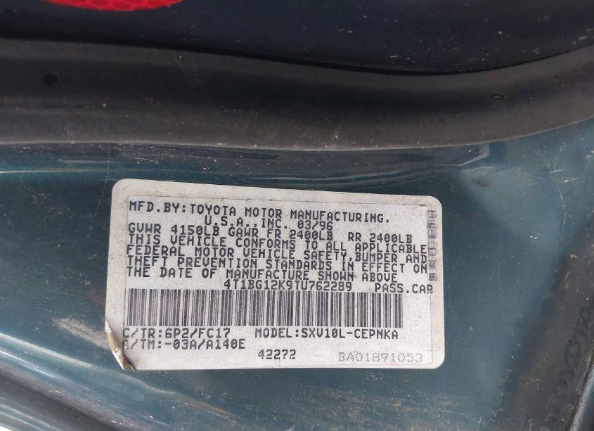 Photo 9 of 1996 Toyota Camry DX/LE/XLE (VIN 4T1BG12K9TU762289)