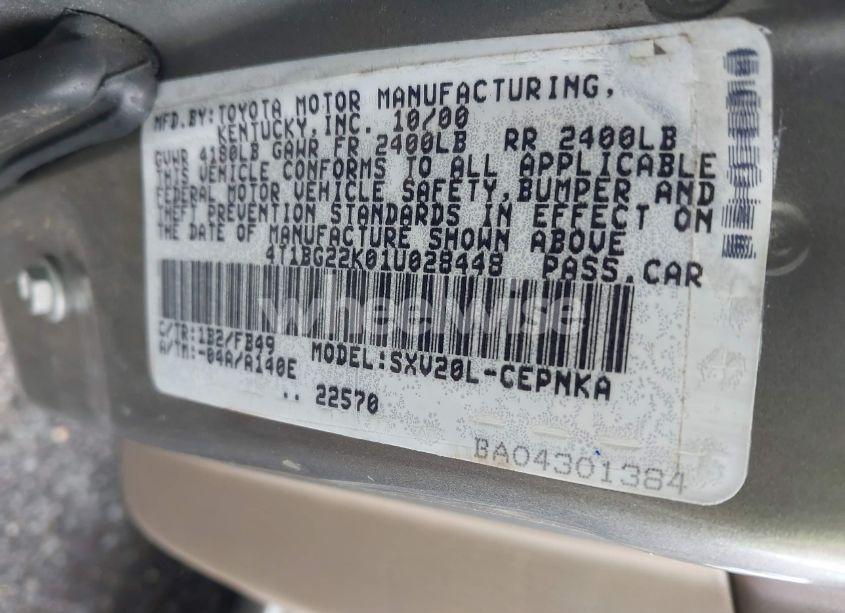 Photo 9 of 2001 Toyota Camry CE/LE/XLE (VIN 4T1BG22K01U028448)