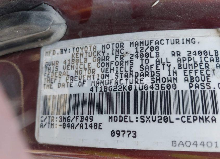 Photo 9 of 2001 Toyota Camry LE (VIN 4T1BG22K01U043600)