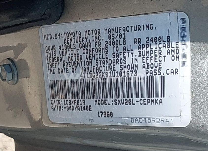 Photo 9 of 2001 Toyota Camry LE (VIN 4T1BG22K01U101673)