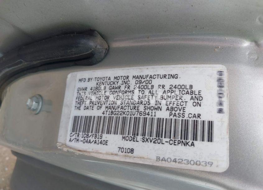 Photo 9 of 2001 Toyota Camry LE (VIN 4T1BG22K01U769411)