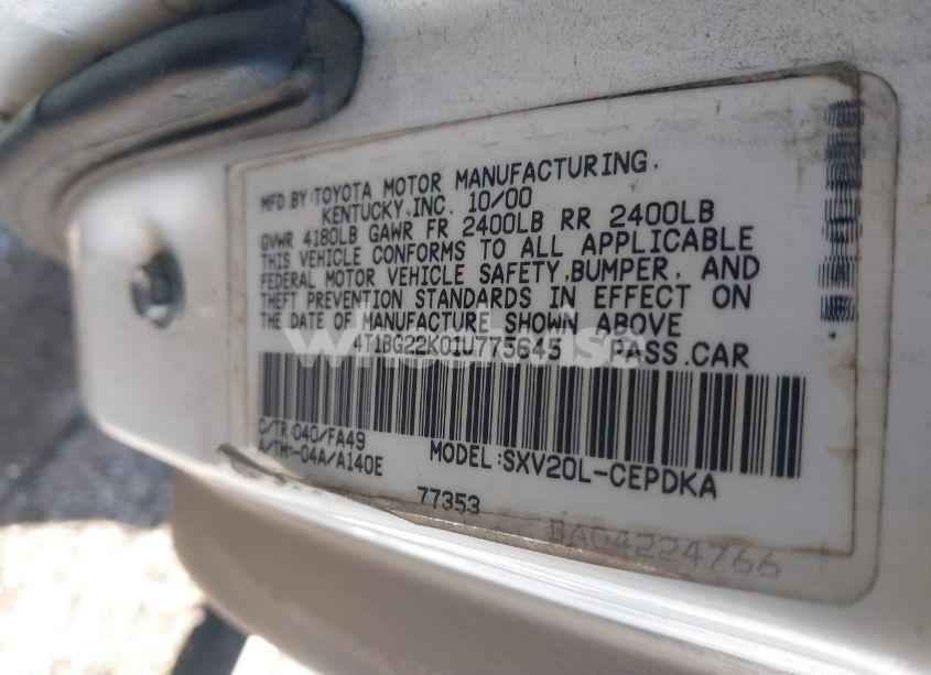 Photo 9 of 2001 Toyota Camry CE (VIN 4T1BG22K01U775645)