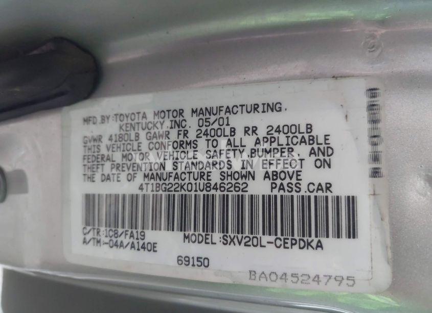 Photo 9 of 2001 Toyota Camry CE (VIN 4T1BG22K01U846262)