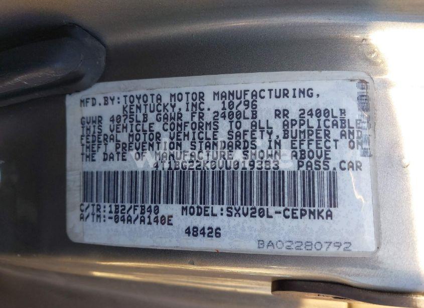 Photo 9 of 1997 Toyota Camry LE (VIN 4T1BG22K0VU019383)