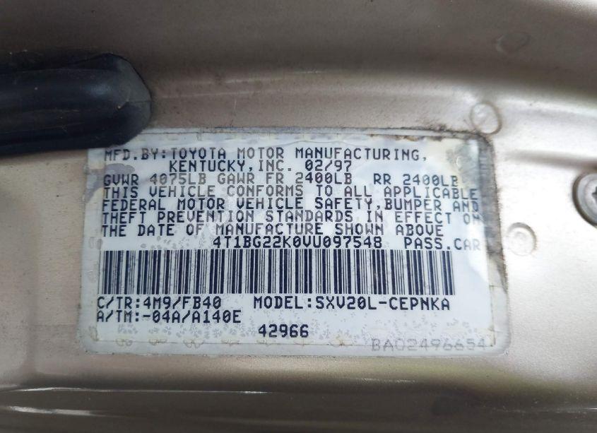 Photo 9 of 1997 Toyota Camry LE (VIN 4T1BG22K0VU097548)