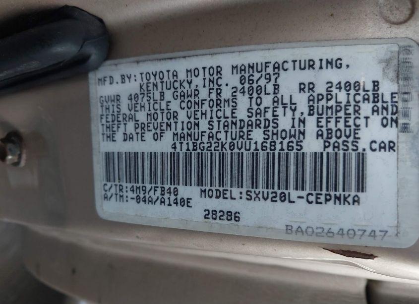 Photo 9 of 1997 Toyota Camry LE (VIN 4T1BG22K0VU168165)