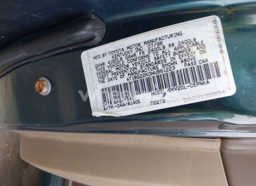 Photo 9 of 1998 Toyota Camry LE (VIN 4T1BG22K0WU861223)