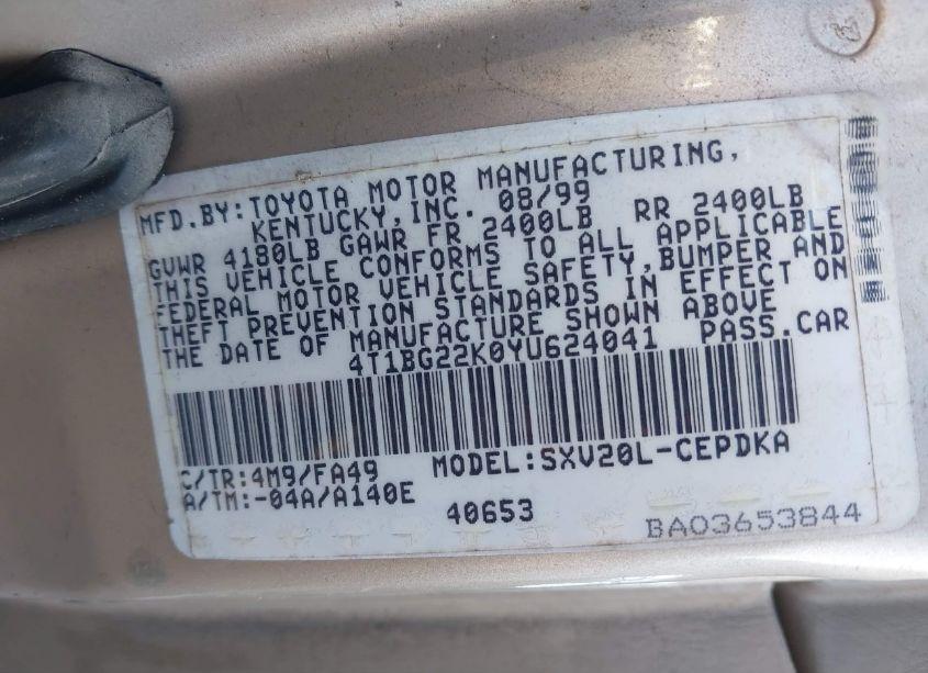 Photo 9 of 2000 Toyota Camry CE (VIN 4T1BG22K0YU624041)