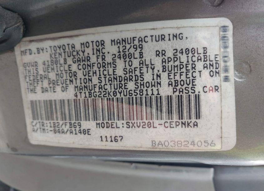 Photo 9 of 2000 Toyota Camry LE (VIN 4T1BG22K0YU658111)