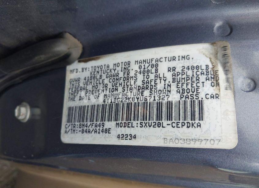 Photo 9 of 2000 Toyota Camry CE (VIN 4T1BG22K0YU671327)