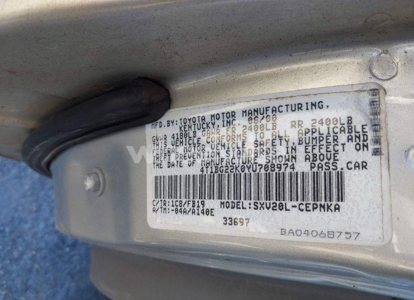 Photo 9 of 2000 Toyota Camry CE/LE/XLE (VIN 4T1BG22K0YU708974)