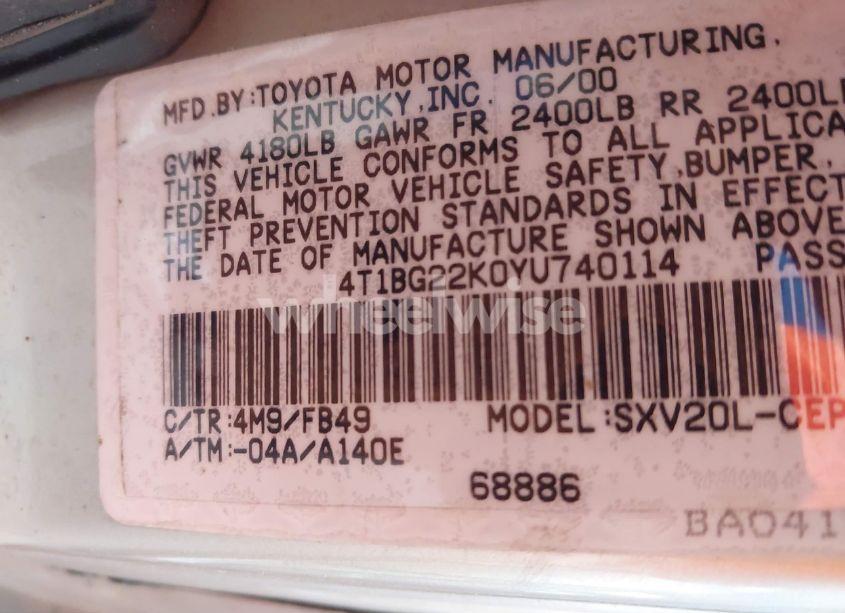 Photo 9 of 2000 Toyota Camry LE (VIN 4T1BG22K0YU740114)