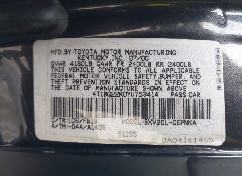 Photo 9 of 2000 Toyota Camry LE (VIN 4T1BG22K0YU753414)