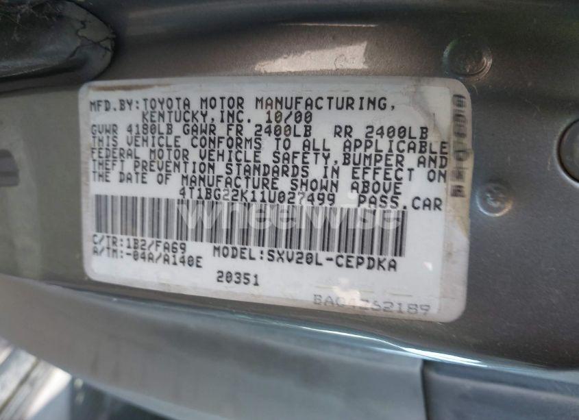 Photo 9 of 2001 Toyota Camry CE (VIN 4T1BG22K11U027499)