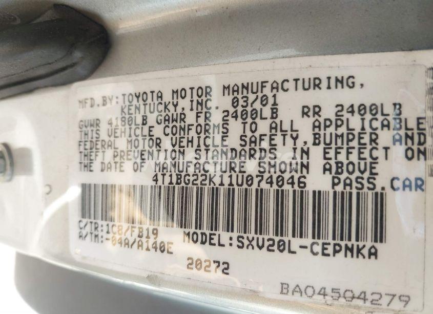 Photo 9 of 2001 Toyota Camry LE (VIN 4T1BG22K11U074046)