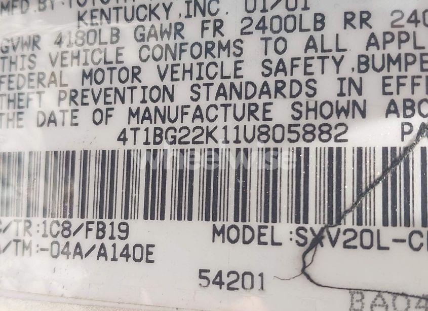 Photo 9 of 2001 Toyota Camry LE (VIN 4T1BG22K11U805882)