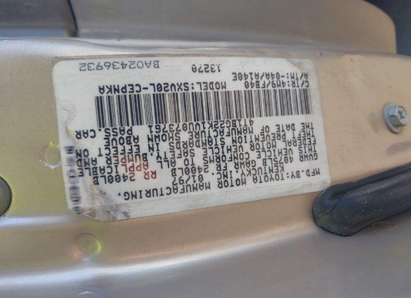 Photo 9 of 1997 Toyota Camry LE (VIN 4T1BG22K1VU073761)