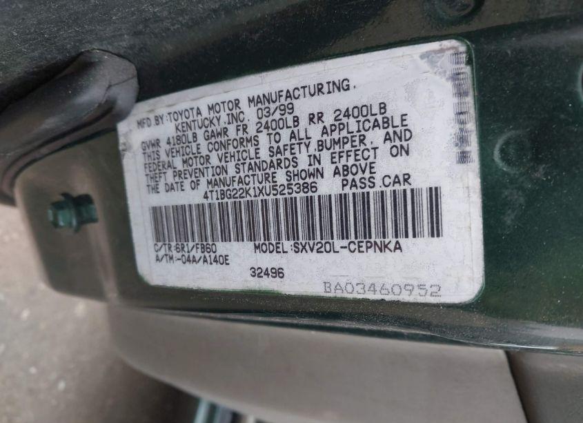 Photo 9 of 1999 Toyota Camry LE (VIN 4T1BG22K1XU525386)