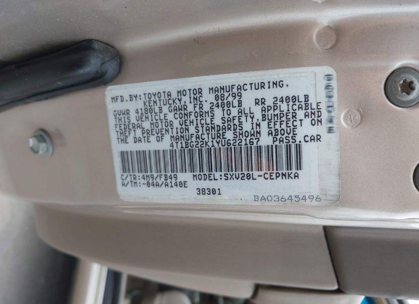 Photo 9 of 2000 Toyota Camry LE (VIN 4T1BG22K1YU622167)