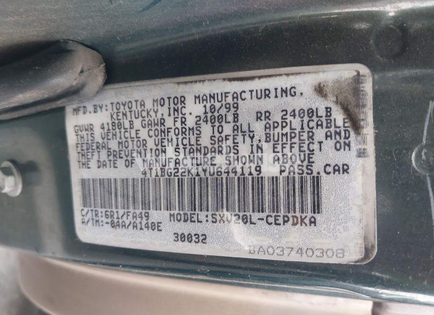 Photo 9 of 2000 Toyota Camry CE (VIN 4T1BG22K1YU644119)