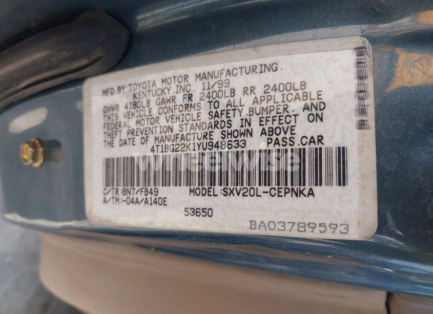 Photo 9 of 2000 Toyota Camry CE/LE/XLE (VIN 4T1BG22K1YU948633)