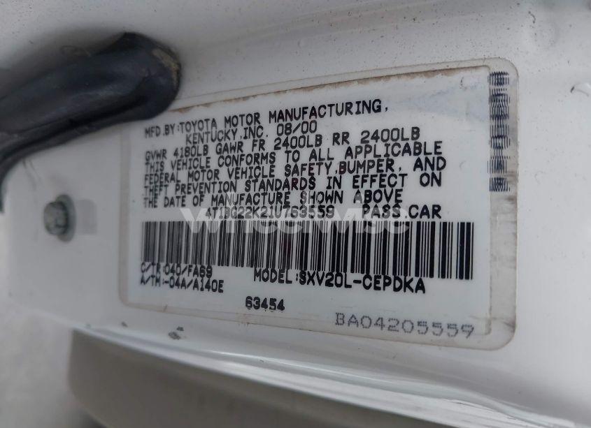 Photo 9 of 2001 Toyota Camry CE (VIN 4T1BG22K21U763559)