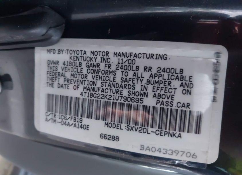 Photo 9 of 2001 Toyota Camry LE (VIN 4T1BG22K21U790695)