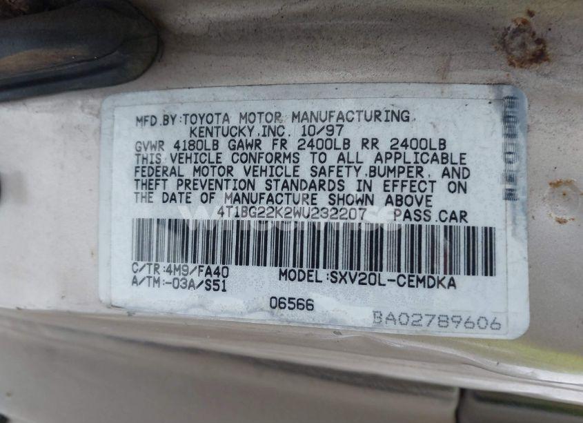 Photo 9 of 1998 Toyota Camry CE (VIN 4T1BG22K2WU232207)