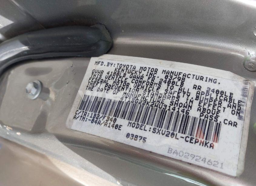 Photo 9 of 1998 Toyota Camry LE (VIN 4T1BG22K2WU314146)