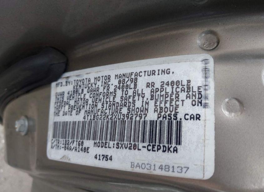 Photo 9 of 1999 Toyota Camry CE (VIN 4T1BG22K2XU392797)