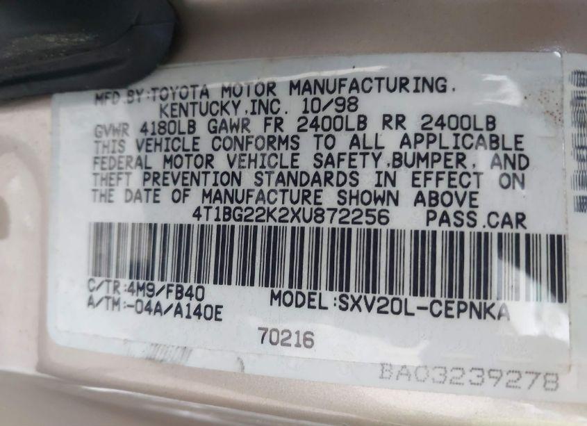 Photo 9 of 1999 Toyota Camry LE (VIN 4T1BG22K2XU872256)