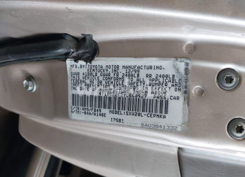 Photo 9 of 2000 Toyota Camry LE (VIN 4T1BG22K2YU660927)