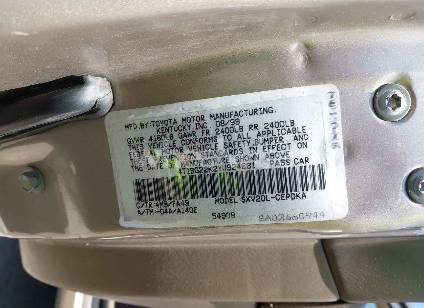 Photo 9 of 2000 Toyota Camry CE (VIN 4T1BG22K2YU924681)
