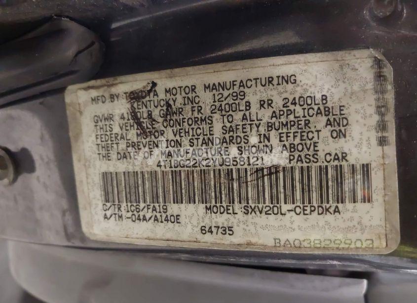 Photo 9 of 2000 Toyota Camry CE (VIN 4T1BG22K2YU958121)