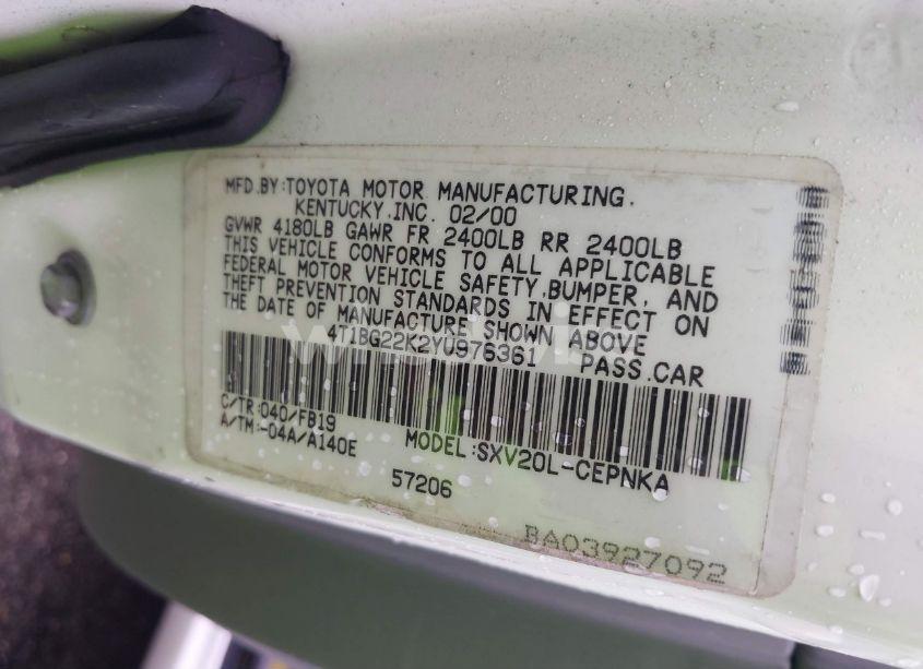 Photo 9 of 2000 Toyota Camry LE (VIN 4T1BG22K2YU976361)