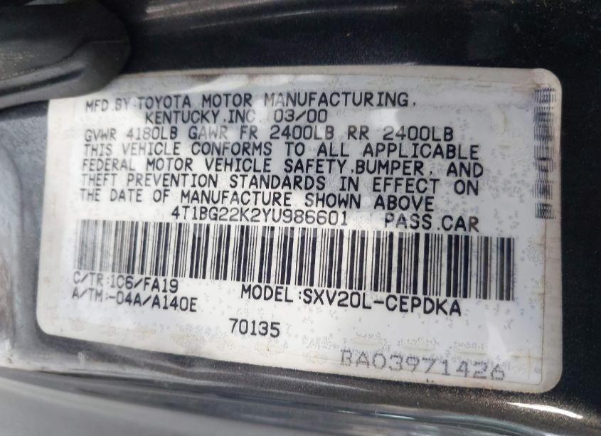Photo 9 of 2000 Toyota Camry CE (VIN 4T1BG22K2YU986601)