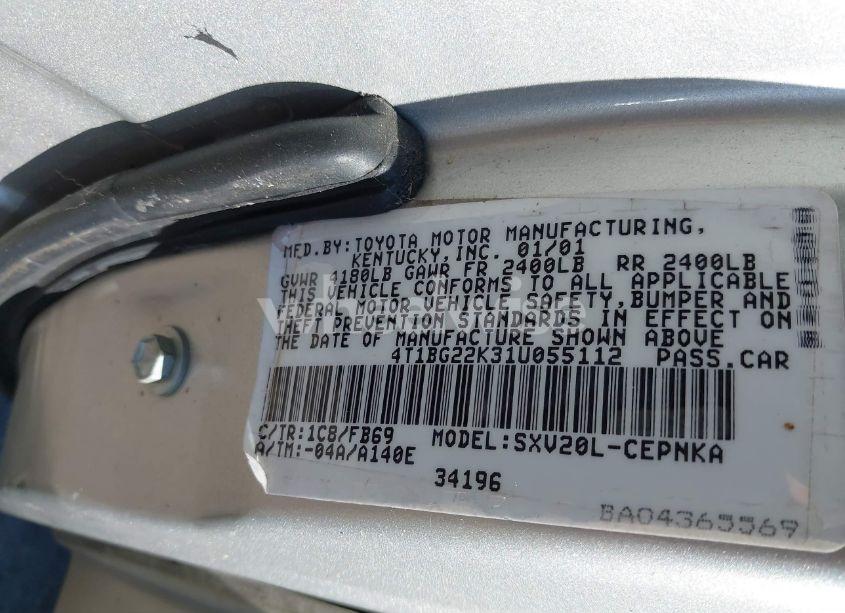 Photo 9 of 2001 Toyota Camry LE (VIN 4T1BG22K31U055112)